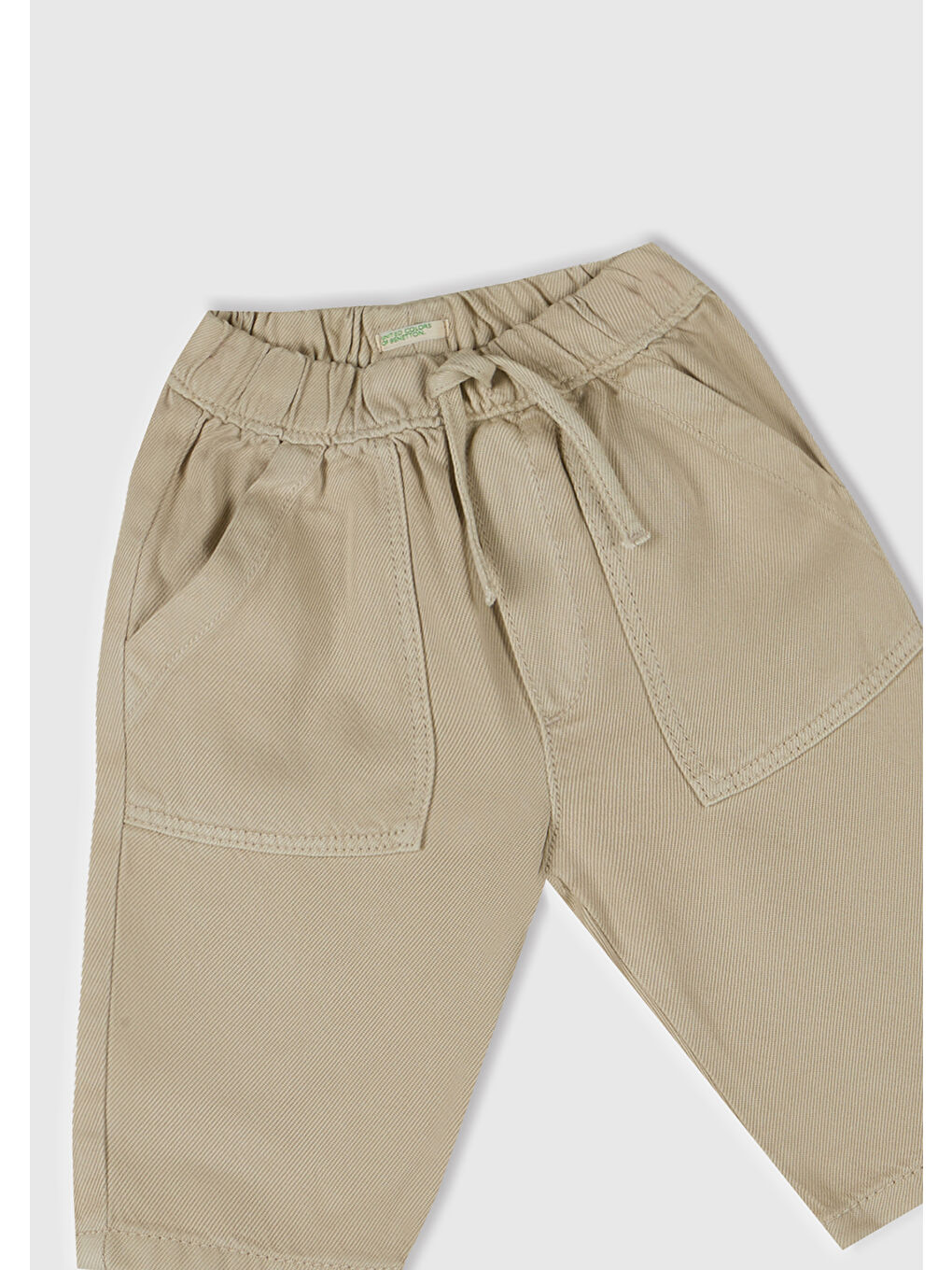 Bebek Ekru Logo Detaylı Beli Lastikli Büzgü İpli Yama Cepli Pantolon-1