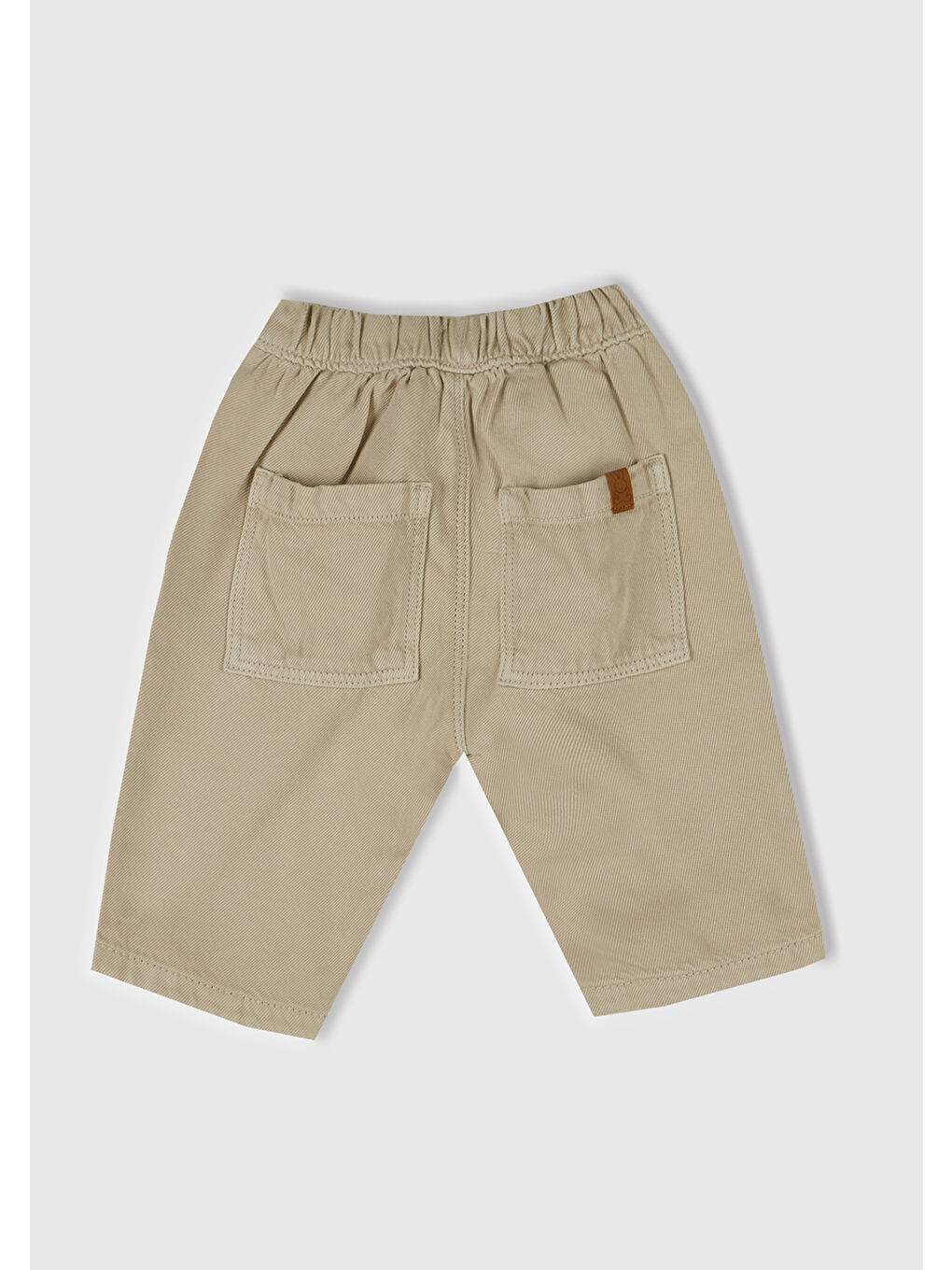 Bebek Ekru Logo Detaylı Beli Lastikli Büzgü İpli Yama Cepli Pantolon-2