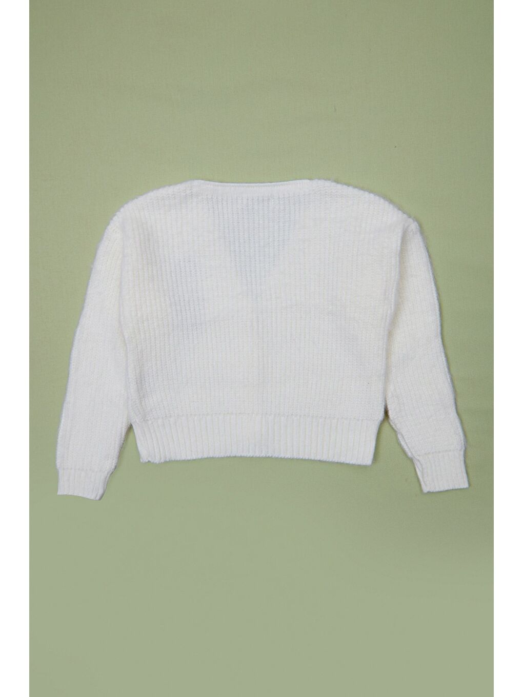 Ekru Ayıcık Nakışlı Düğmeli Kız Çocuk Triko Hırka-2