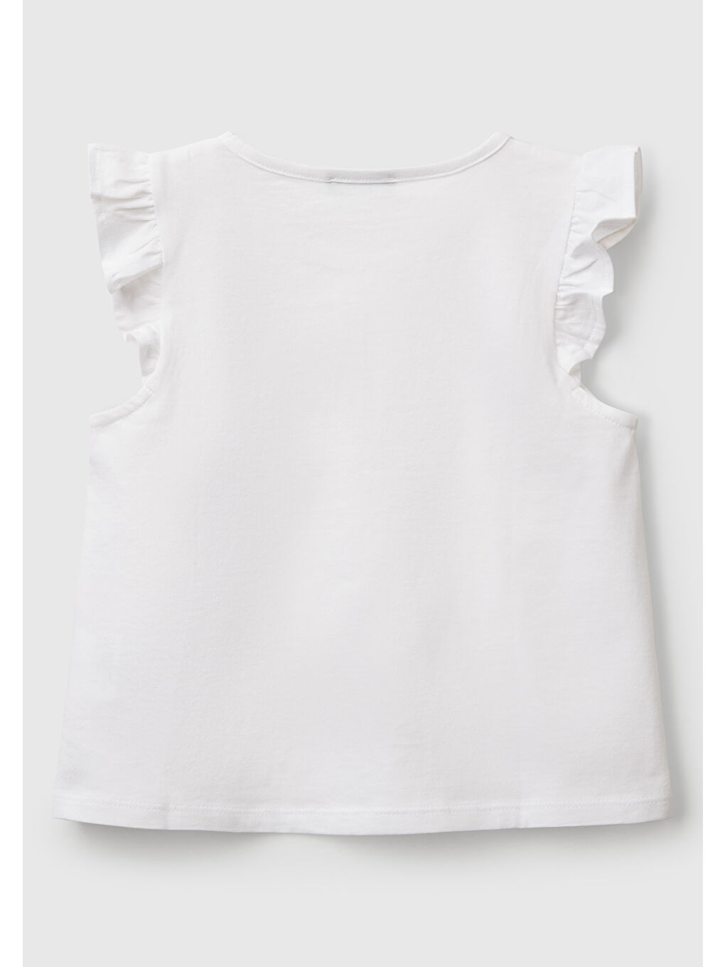 Kız Çocuk Beyaz Önü Baskılı Pile Kollu T-Shirt-1