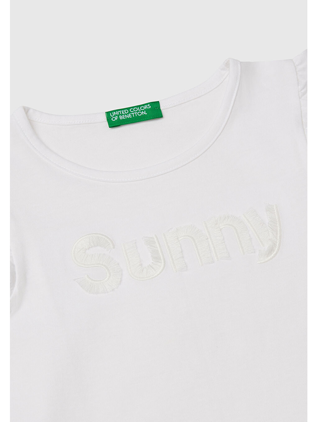 Kız Çocuk Beyaz Önü Baskılı Pile Kollu T-Shirt-2