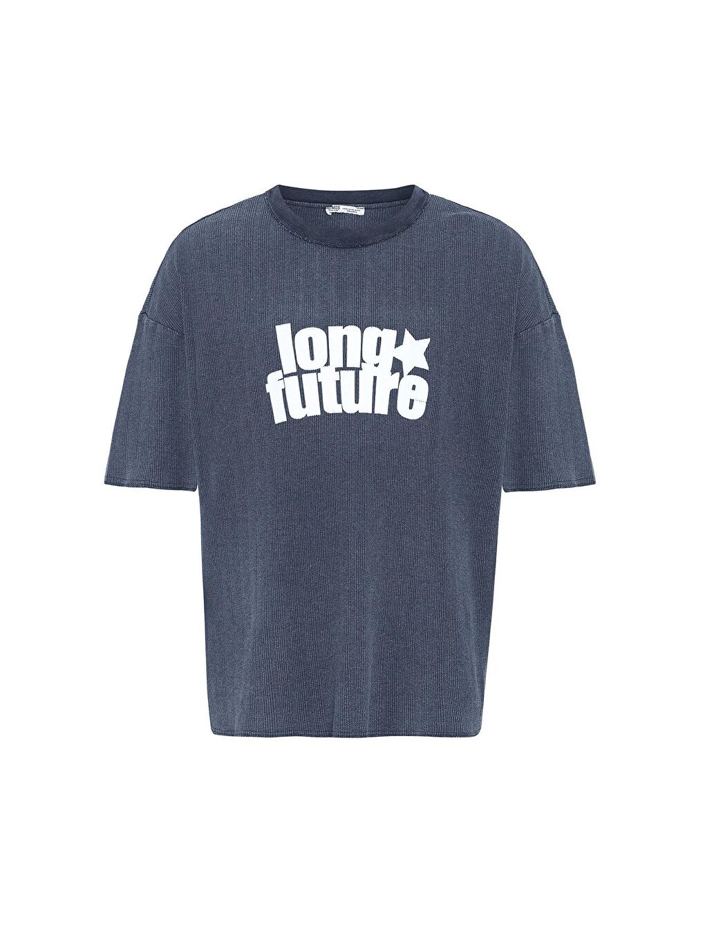 Yıkamalı Oversize Triko Tişört İndigo-1