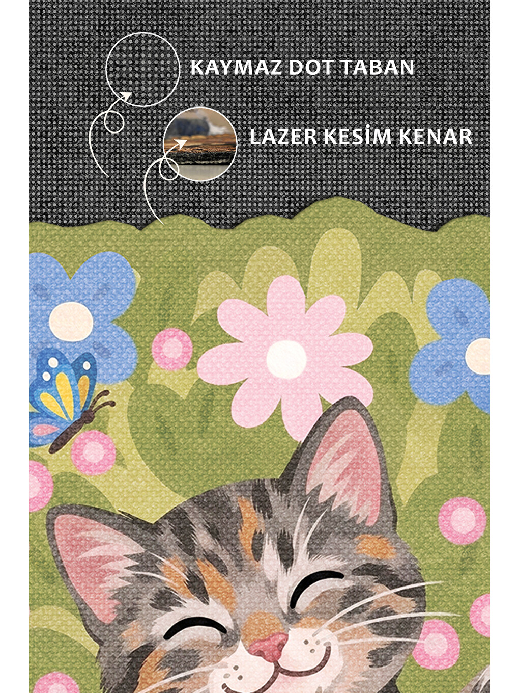Yeşil Modern Dekoratif Halı – Makinada Yıkanabilir, Kaymaz Taban, İnce Lazer Kesim Halı-3