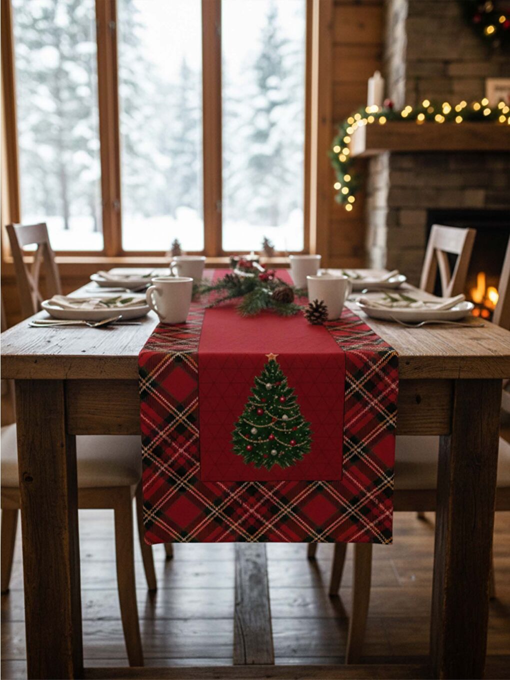 Karışık Yılbaşı Özel Yılbaşı Ağaç Desenli Kadife Runner 40x140 cm-1