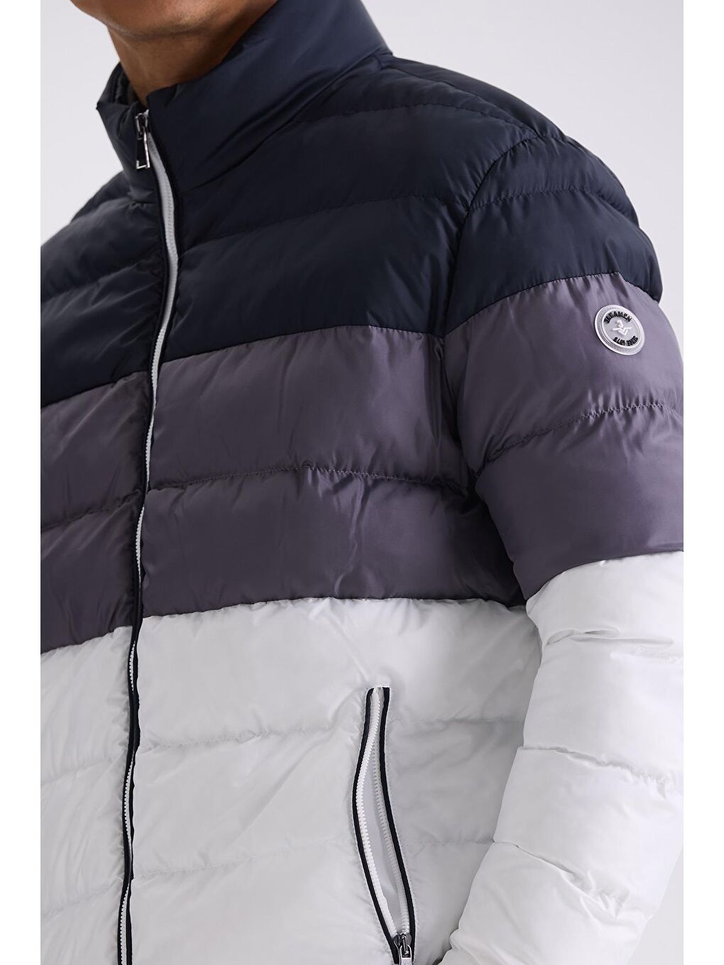 Lacivert Slim Fit Dik Yaka Kışlık Şişme Mont-2