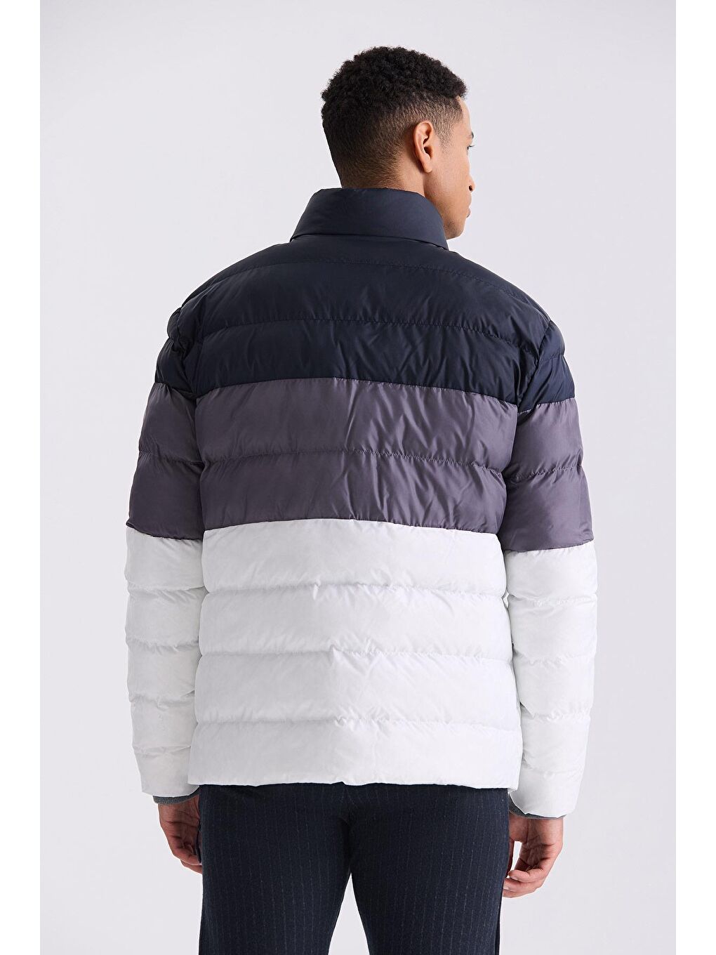 Lacivert Slim Fit Dik Yaka Kışlık Şişme Mont-3