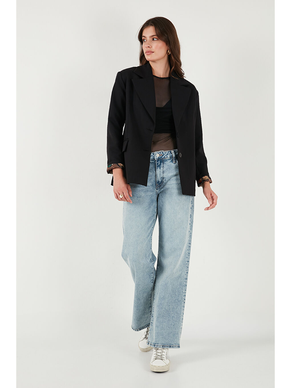 Siyah Regular Fit Mono Yaka Desenli Astar Detaylı Blazer Ceket 6524430-2