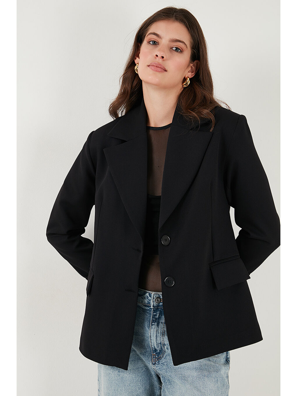 Siyah Regular Fit Mono Yaka Desenli Astar Detaylı Blazer Ceket 6524430-3