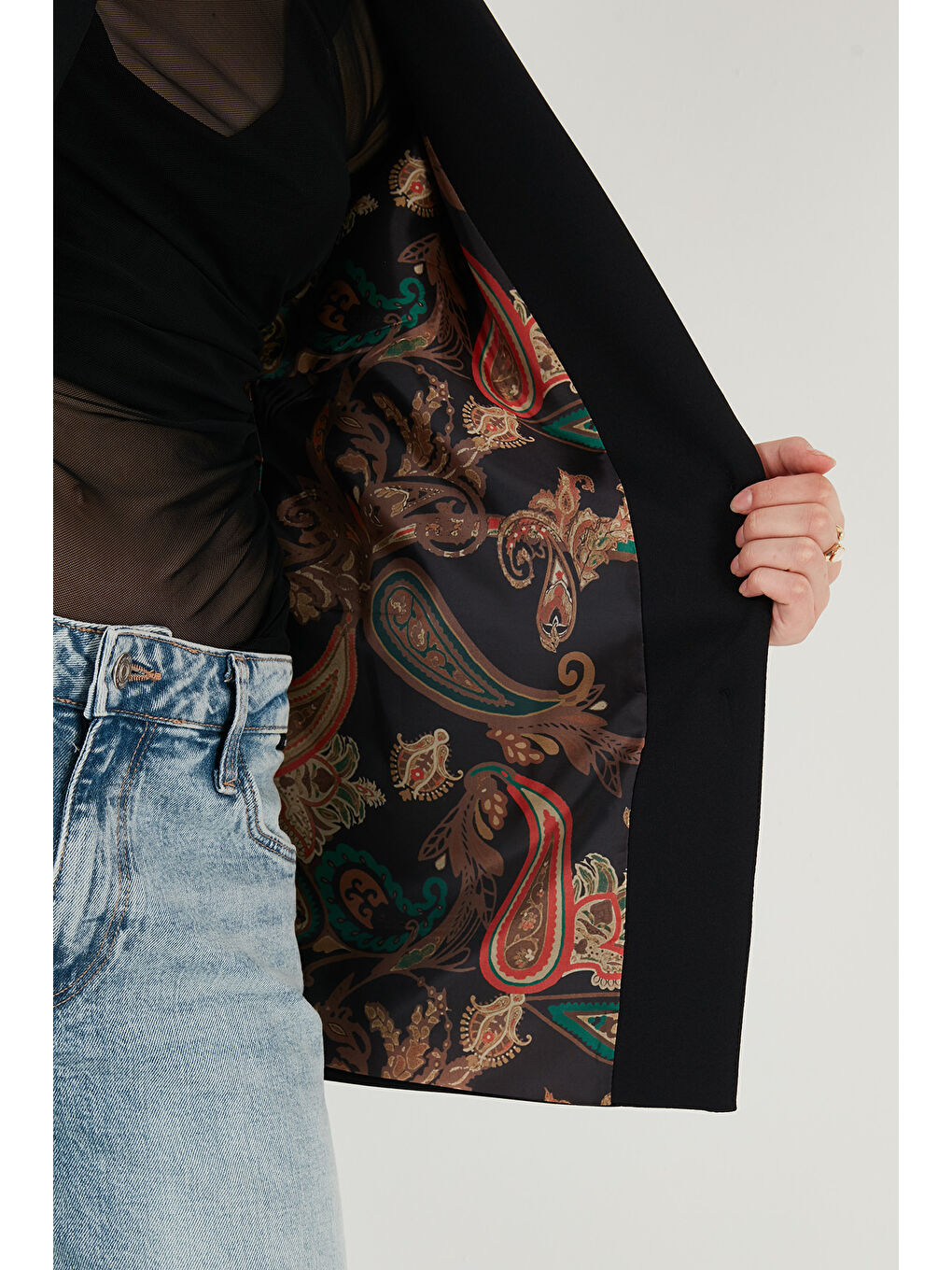 Siyah Regular Fit Mono Yaka Desenli Astar Detaylı Blazer Ceket 6524430-5