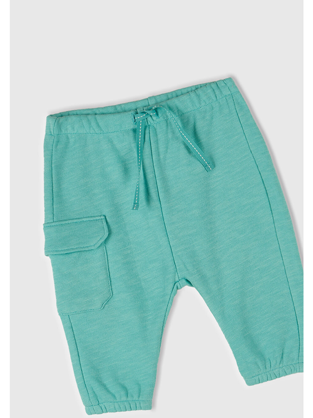 Turkuaz Bebek Beli ve Paçası Lastikli Dekoratif İpli Yama Cepli Eşofman Altı-1