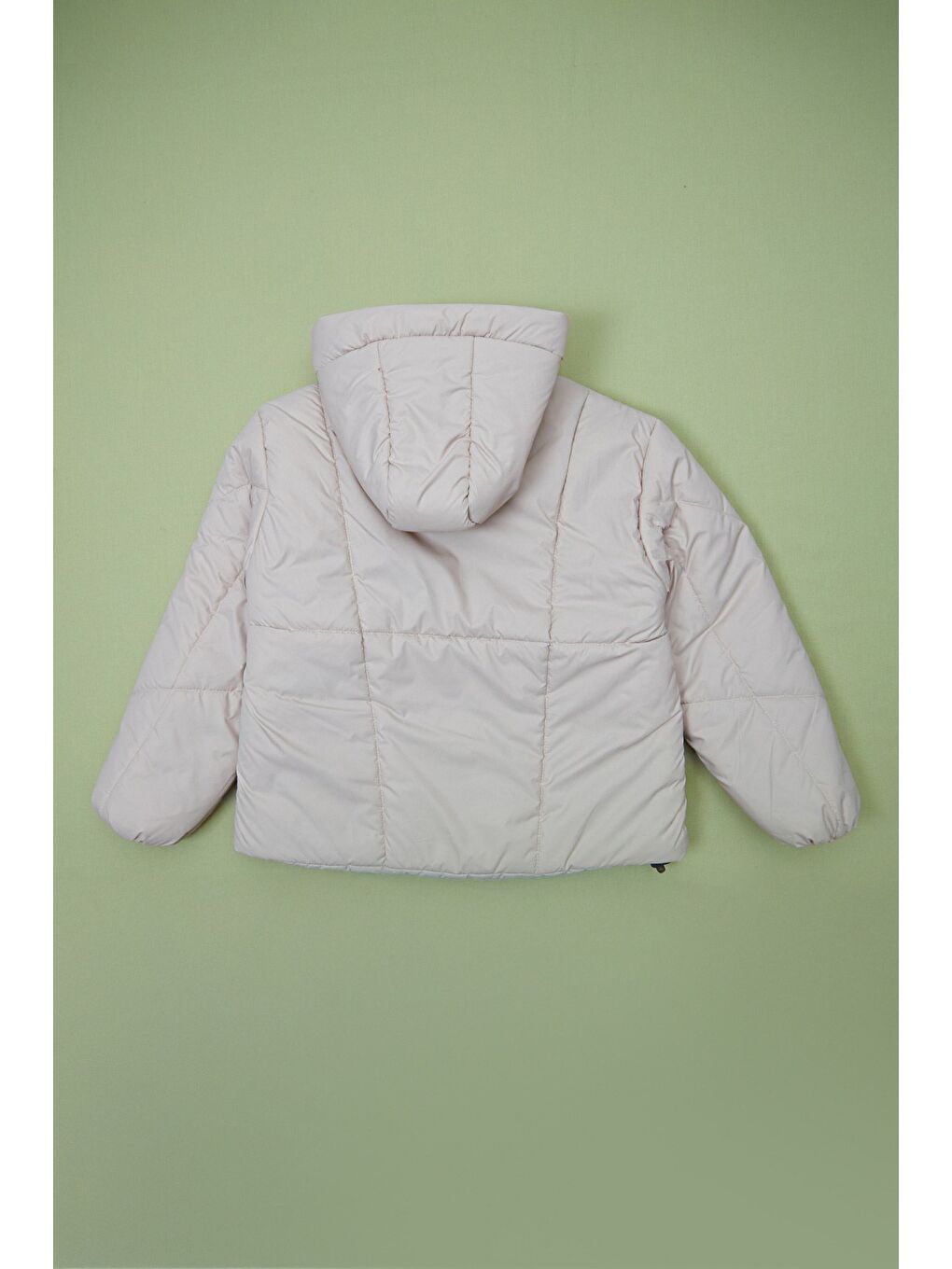 Bej Fermuarlı Stoperli Kapüşonlu Kız Çocuk Şişme Mont-1