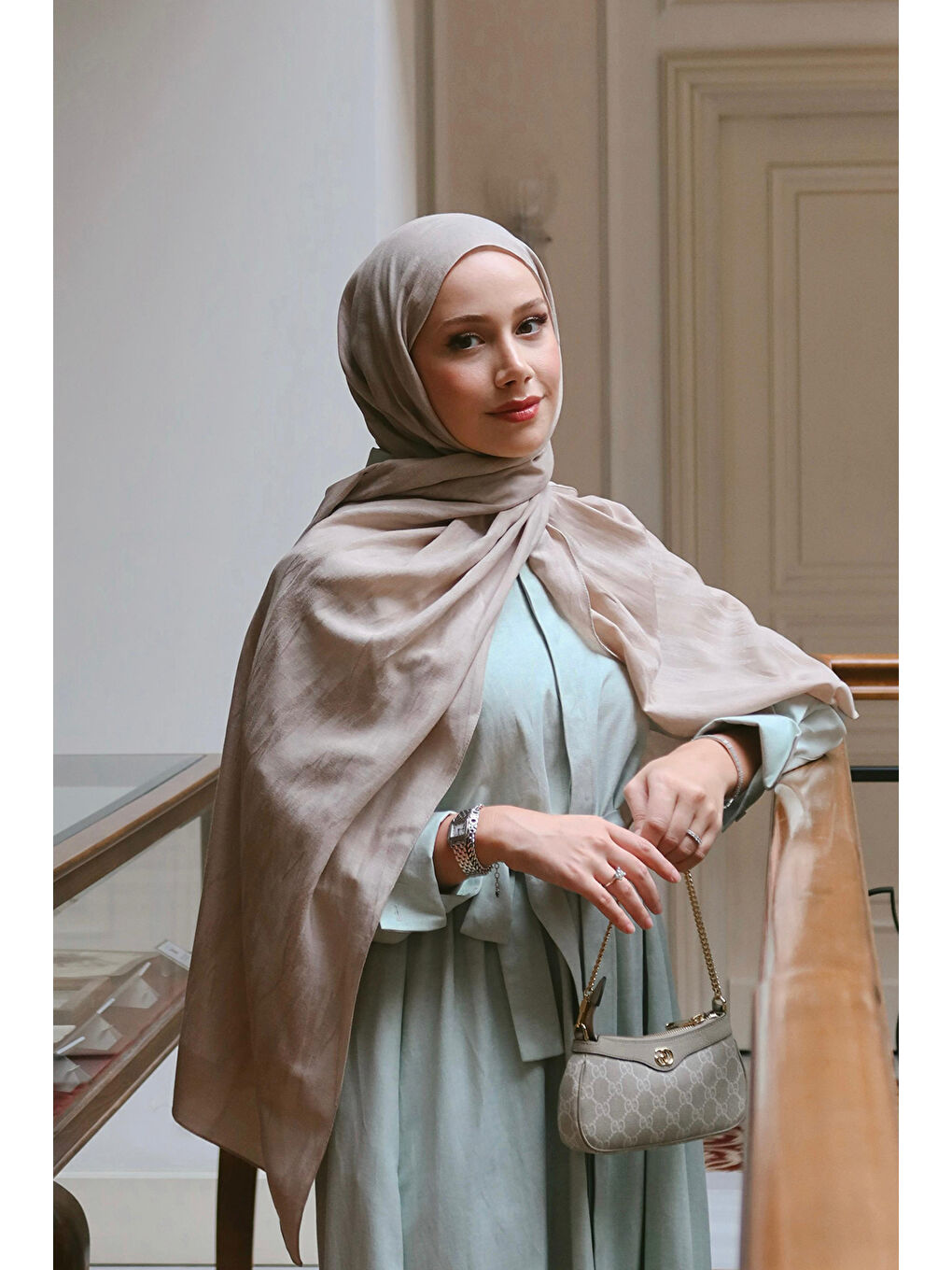 Kahverengi Pamuk Line Şal Sütlü Kahve-3