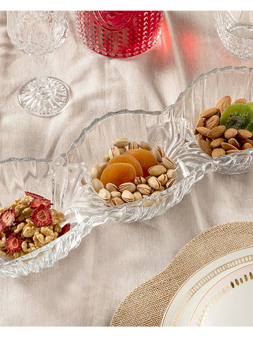 Renksiz Megan Cam 3 Bölmeli Çerezlik 38 cm-1