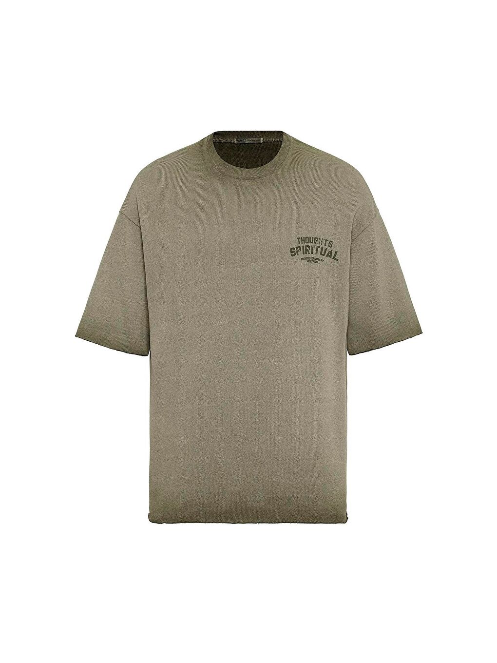 Yıkamalı Oversize Triko Tişört Haki-1