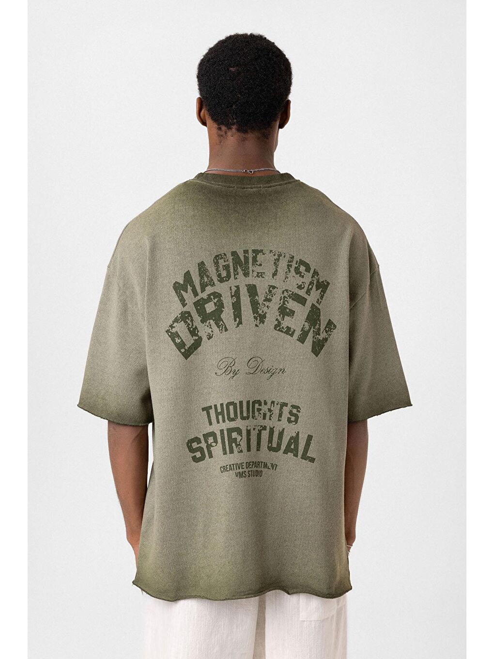 Yıkamalı Oversize Triko Tişört Haki-4