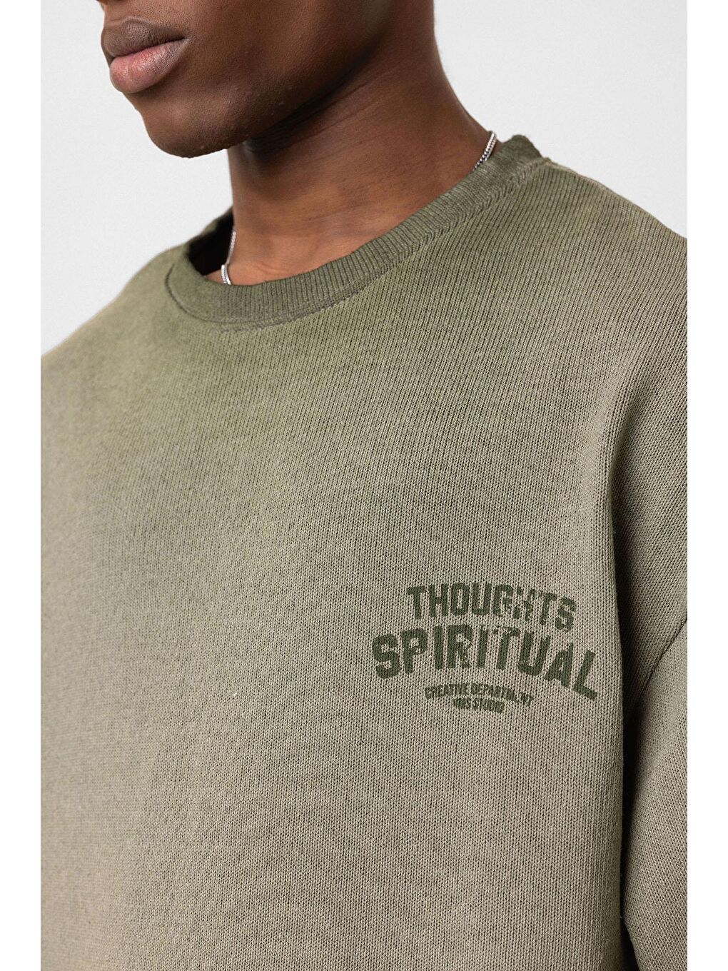 Yıkamalı Oversize Triko Tişört Haki-5