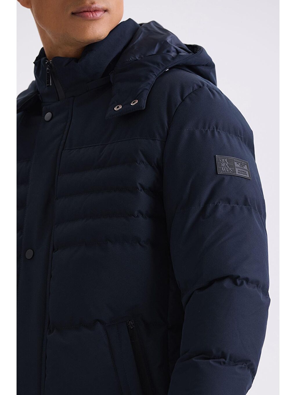 Lacivert Regular Fit Hakim Yaka Gizli Fermuarlı Şişme Mont-2