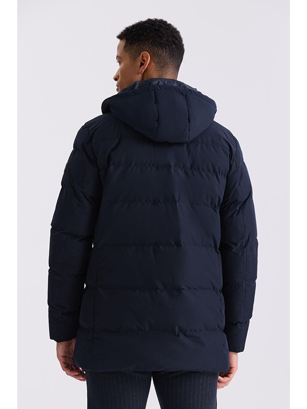 Lacivert Regular Fit Hakim Yaka Gizli Fermuarlı Şişme Mont-3