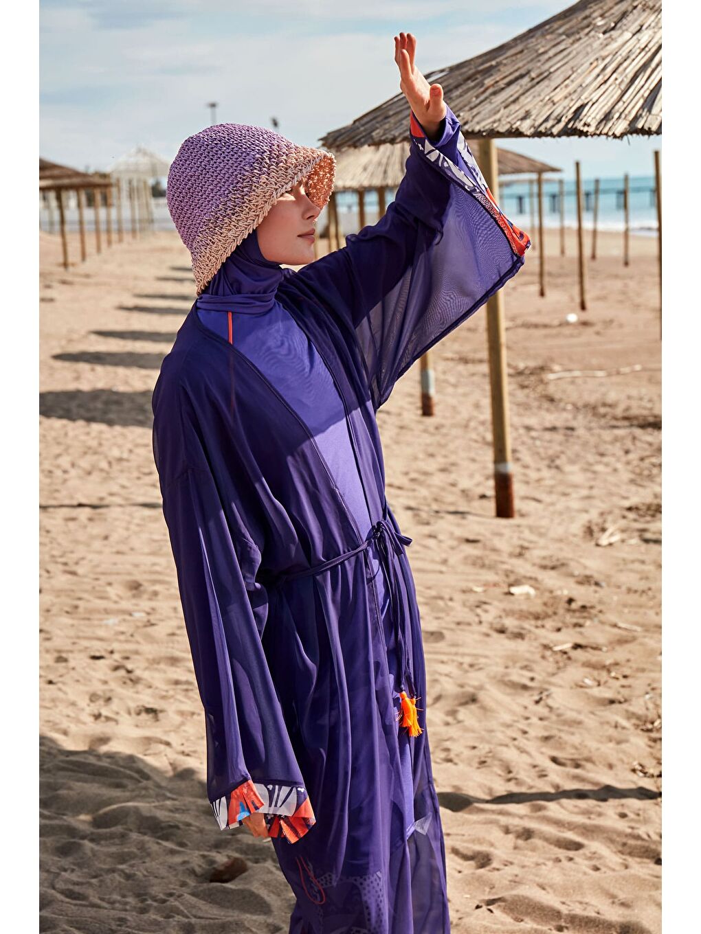 Marina Desenli Mor Kimono Kaftan P2420