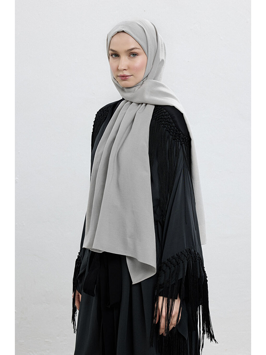 Gri Pamuk Line Şal Gümüş-5