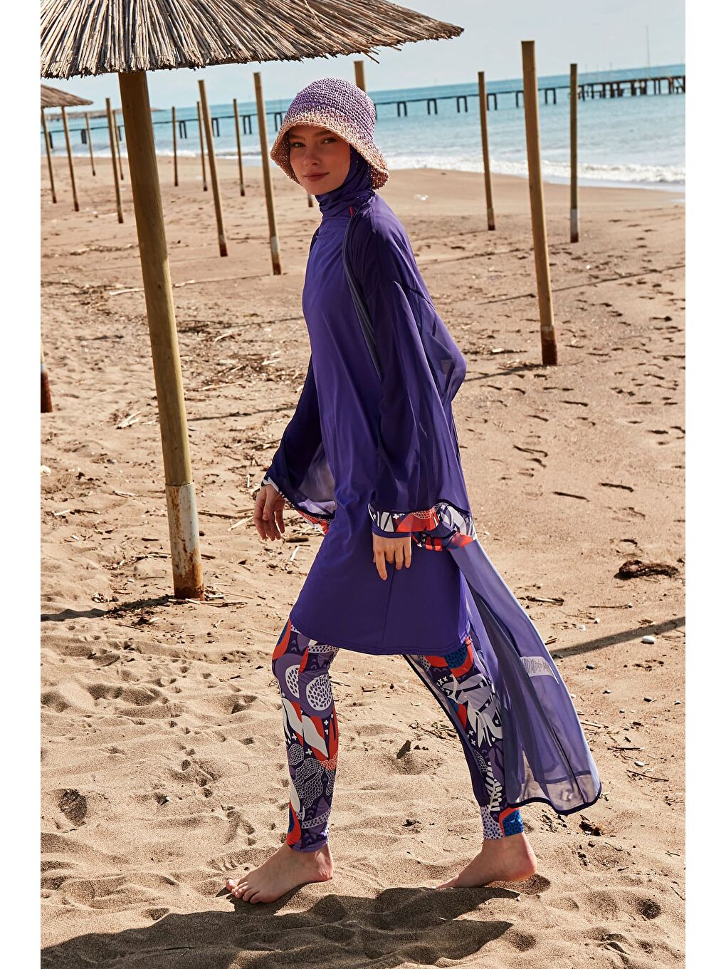 Marina Desenli Mor Kimono Kaftan P2420 - 1