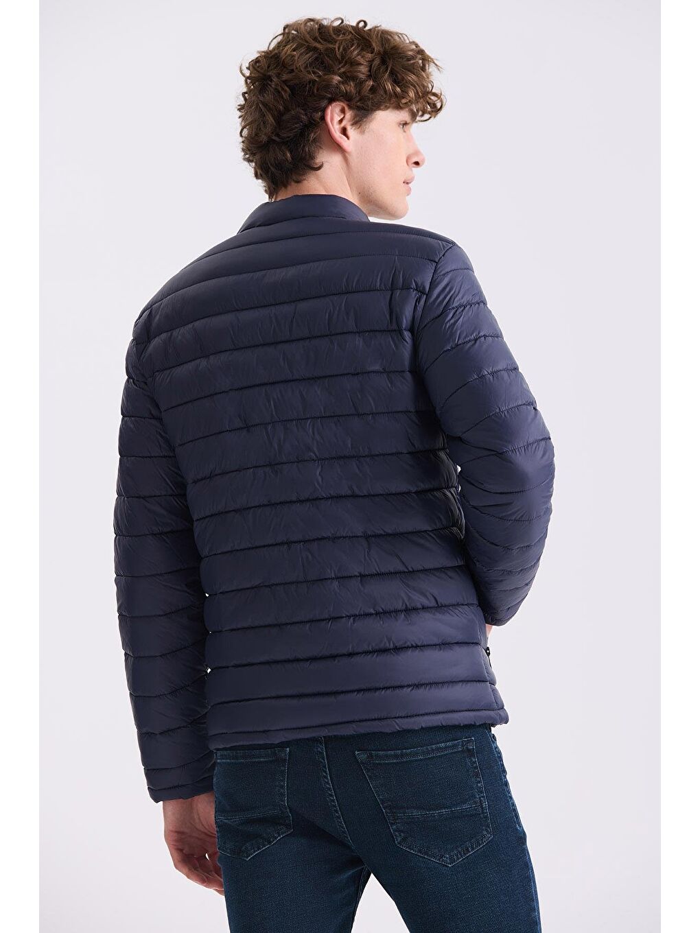 Lacivert Slim Fit Hakim Yaka Şişme Mont-3