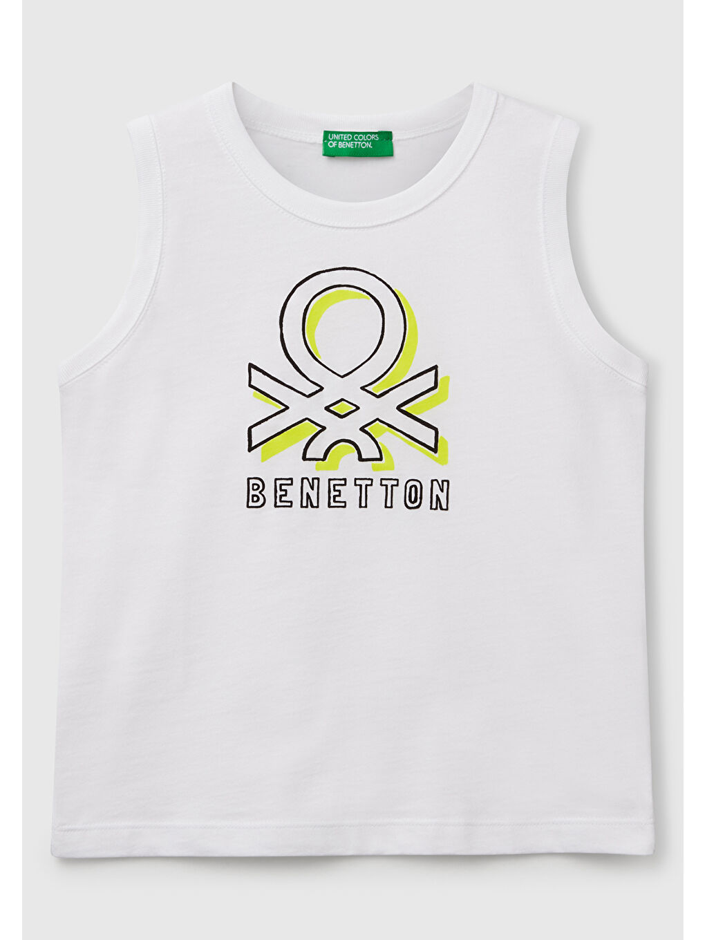 Erkek Çocuk Beyaz Benetton Logo Baskılı Kabartma Detaylı Atlet