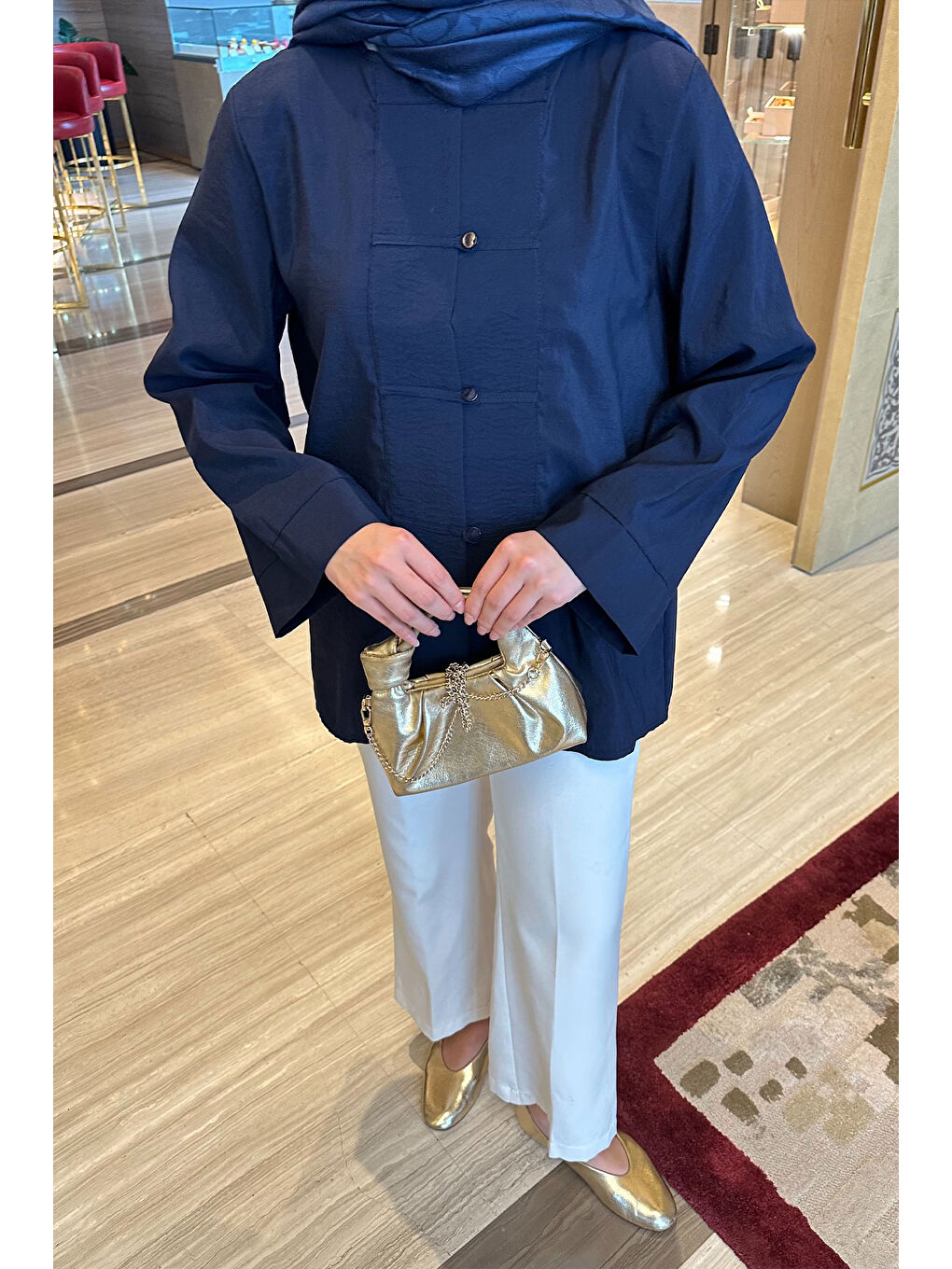 Kadın Bisiklet Yaka Gömlek Lacivert-2