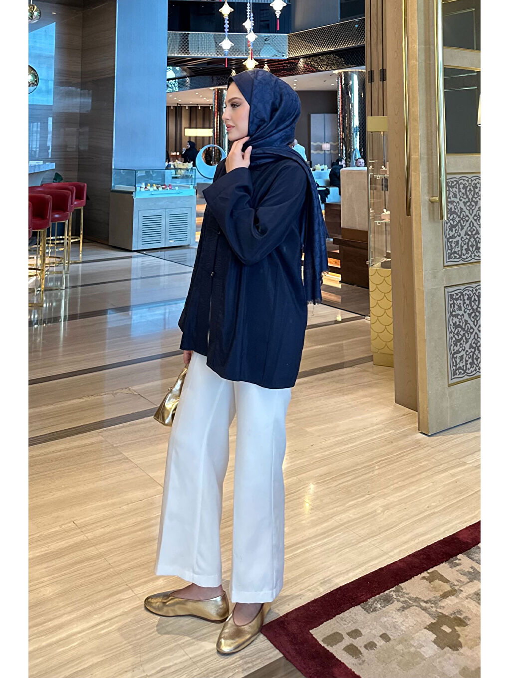 Kadın Bisiklet Yaka Gömlek Lacivert-3