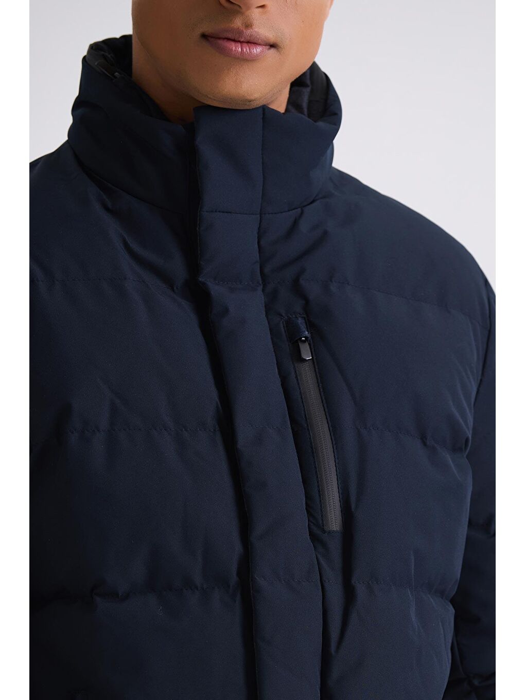 Lacivert Regular Fit Hakim Yaka Fermuarlı Kışlık Şişme Mont-2