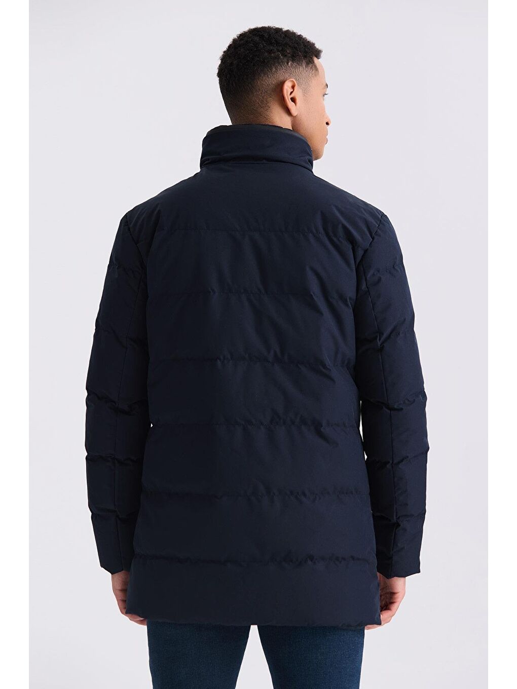 Lacivert Regular Fit Hakim Yaka Fermuarlı Kışlık Şişme Mont-3