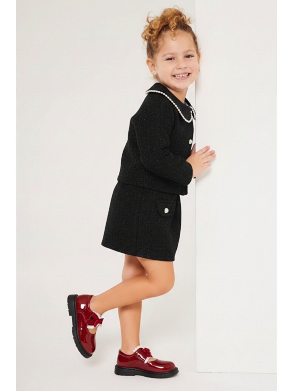 Siyah Kız Çocuk Bayramlık İnci Detaylı Tüvit Takım 12547-2