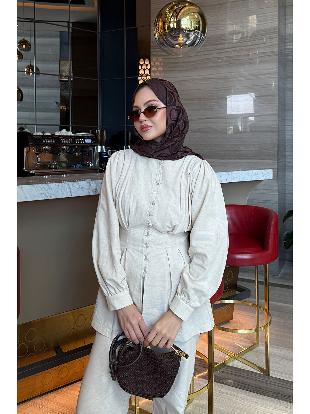 Ekru Kadın Beli Pens Detaylı Takım  Krem-1