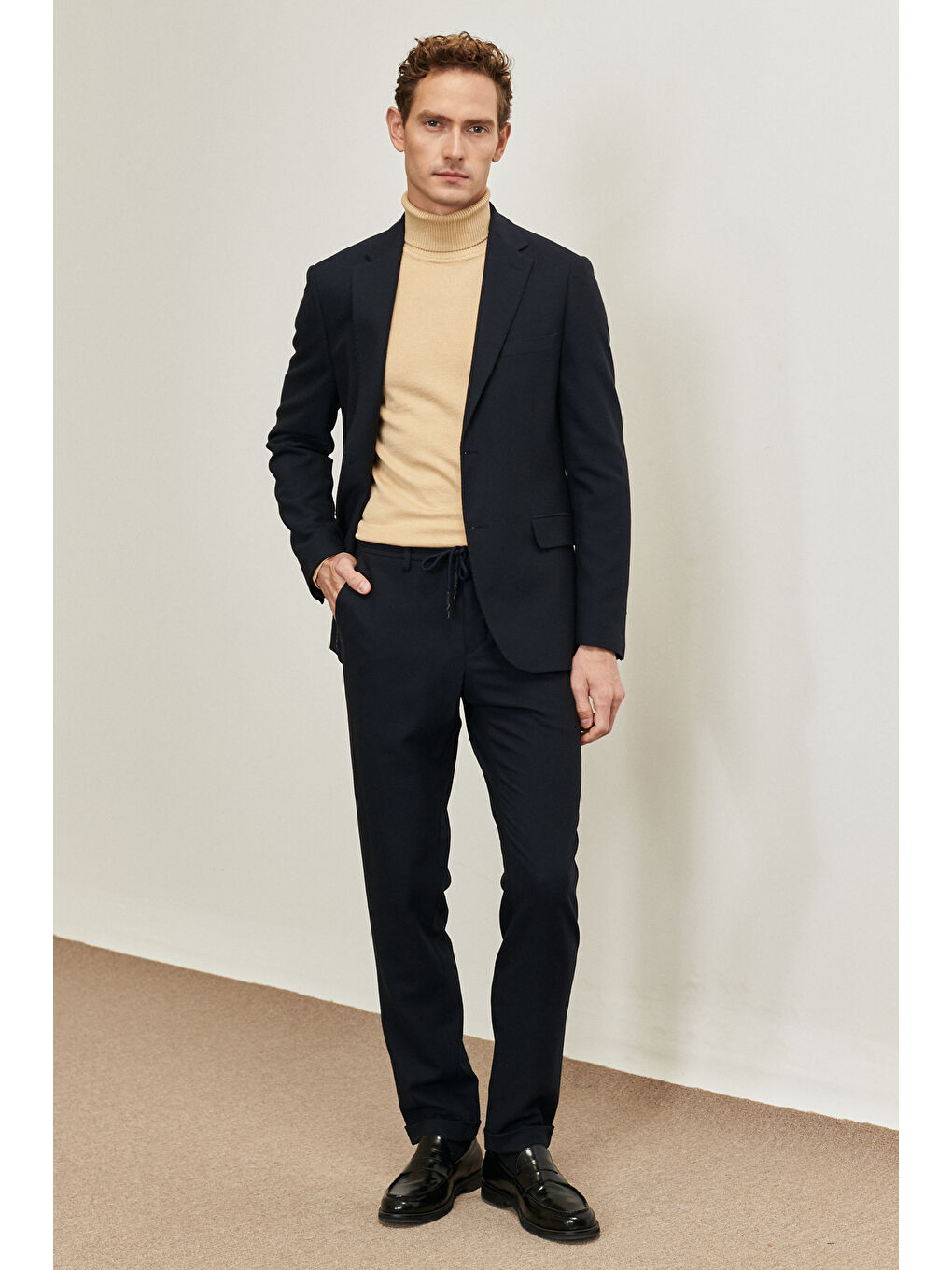 Erkek Lacivert Slim Fit Dar Kesim Kırlangıç Yaka Casual Ceket-1