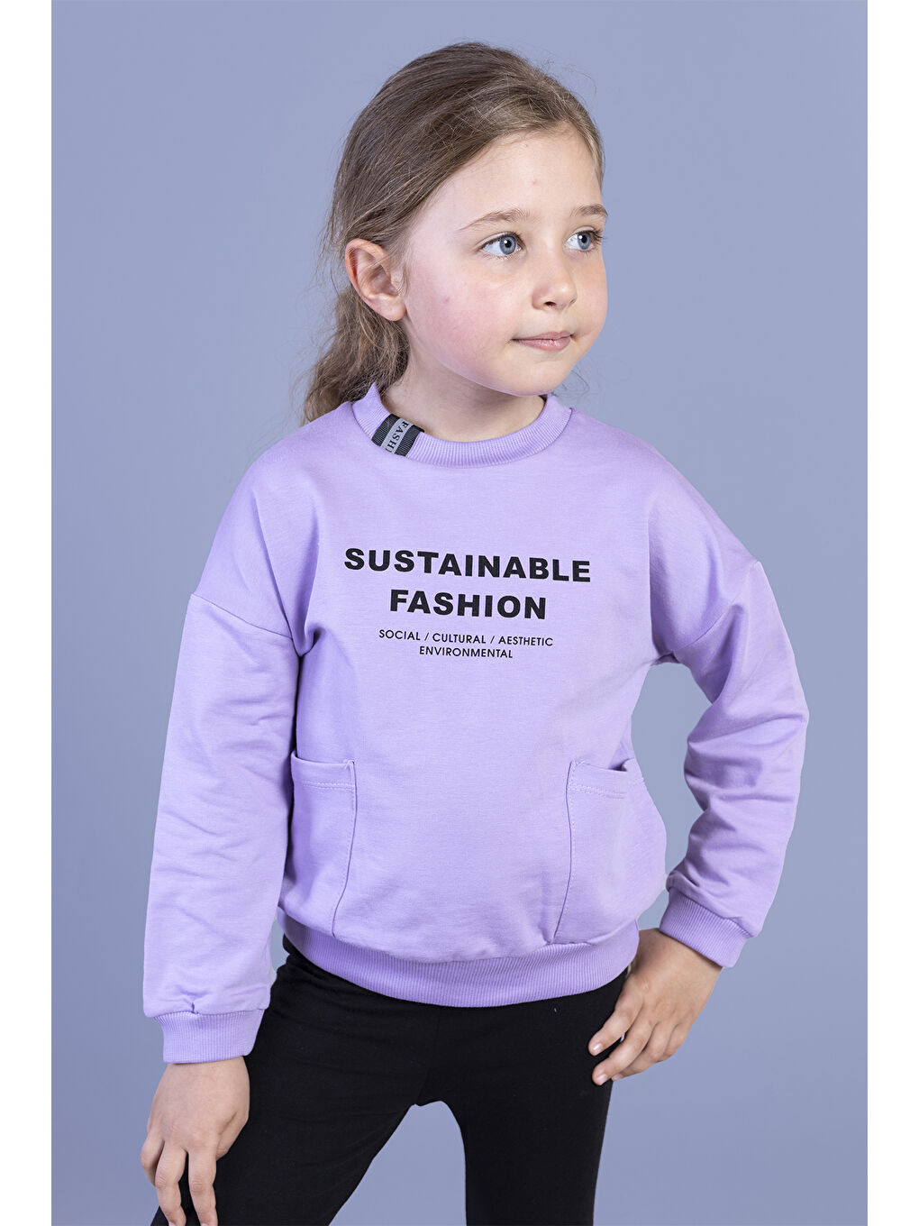 Toontoykids Lila Kız Çocuk Cep Detaylı Baskılı Sweatshirt