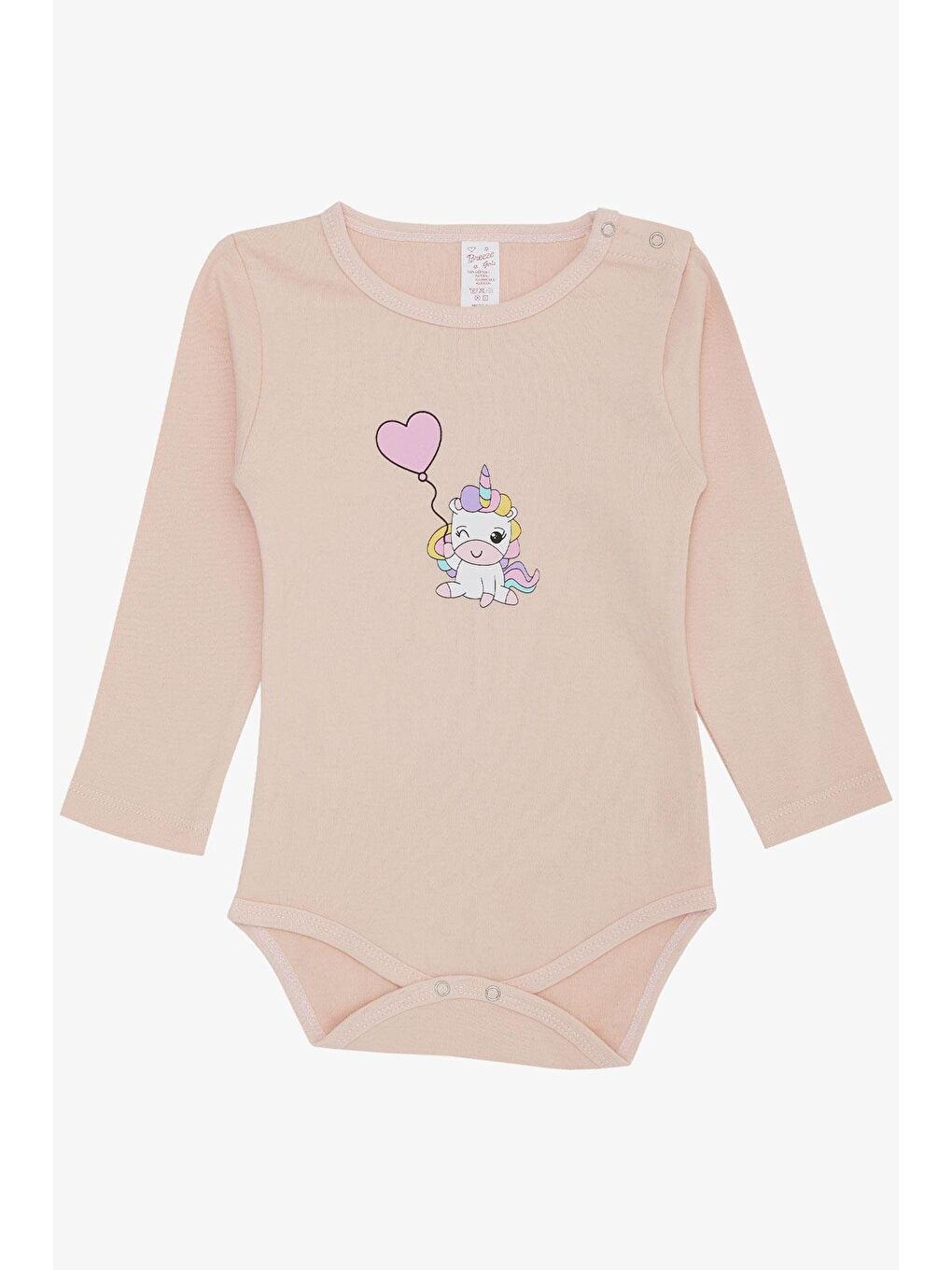 Breeze Pembe Kız Bebek Çıtçıtlı Zıbın Body Balonlu Unicorn Baskılı Pudra (9 Ay-3 Yaş)