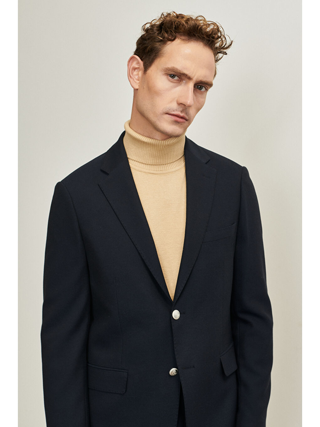 Erkek Lacivert Slim Fit Dar Kesim Kırlangıç Yaka Casual Ceket-2