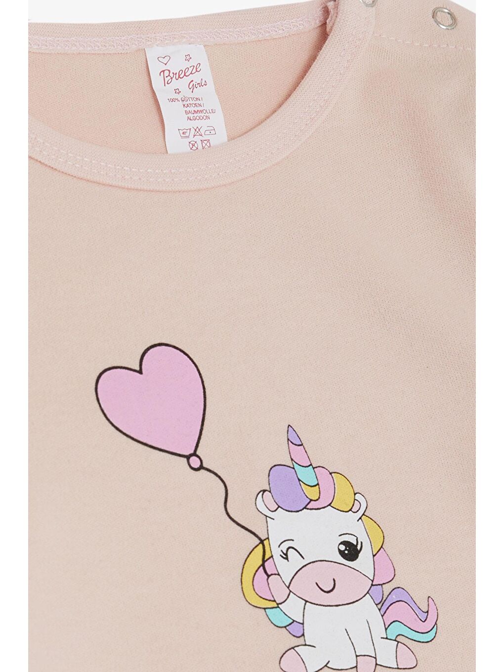 Breeze Pembe Kız Bebek Çıtçıtlı Zıbın Body Balonlu Unicorn Baskılı Pudra (9 Ay-3 Yaş) - 1