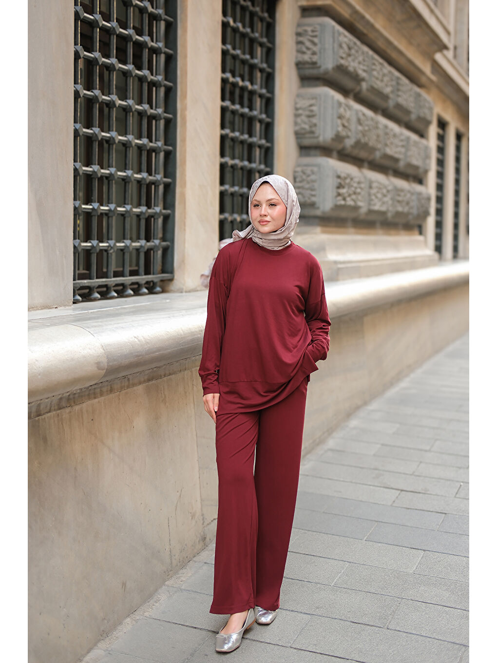 Kadın Kaftan Basic Takım Bordo-4