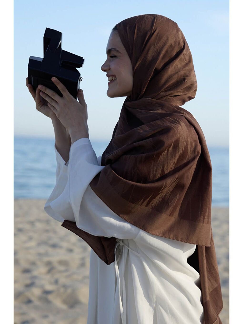 Kahverengi Pamuk Line Şal Çikolata Kahve