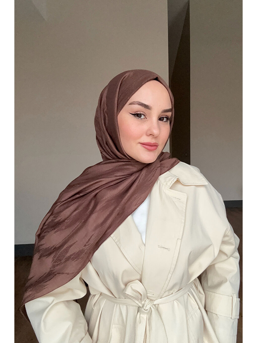 Kahverengi Pamuk Line Şal Çikolata Kahve-4