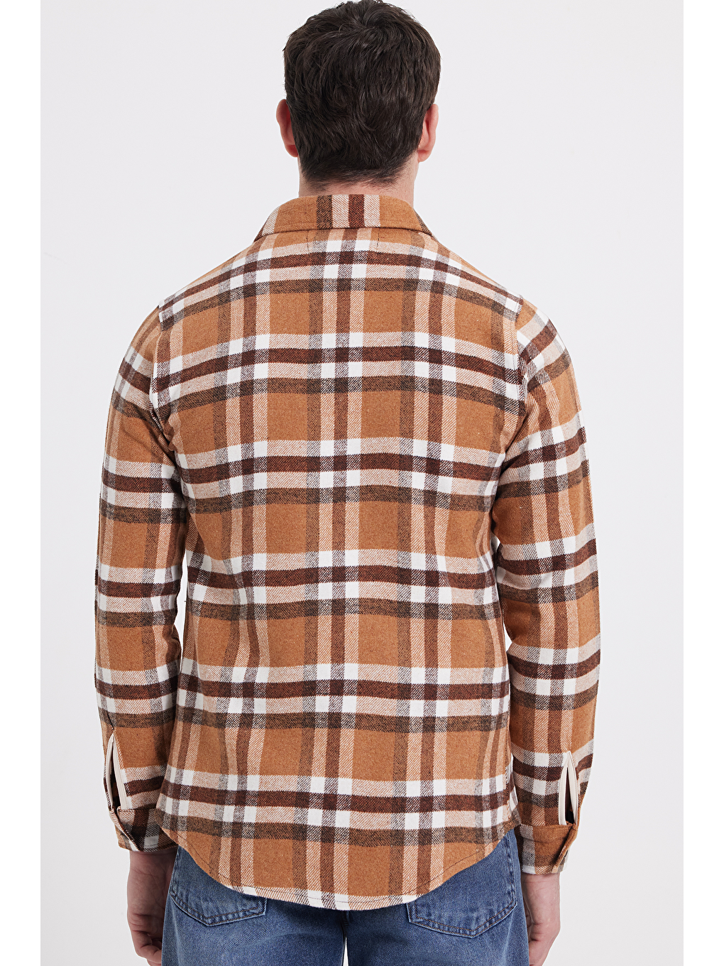 Kahverengi Erkek Slim Fit Dar Kesim Kareli Kışlık Oduncu Gömlek-5