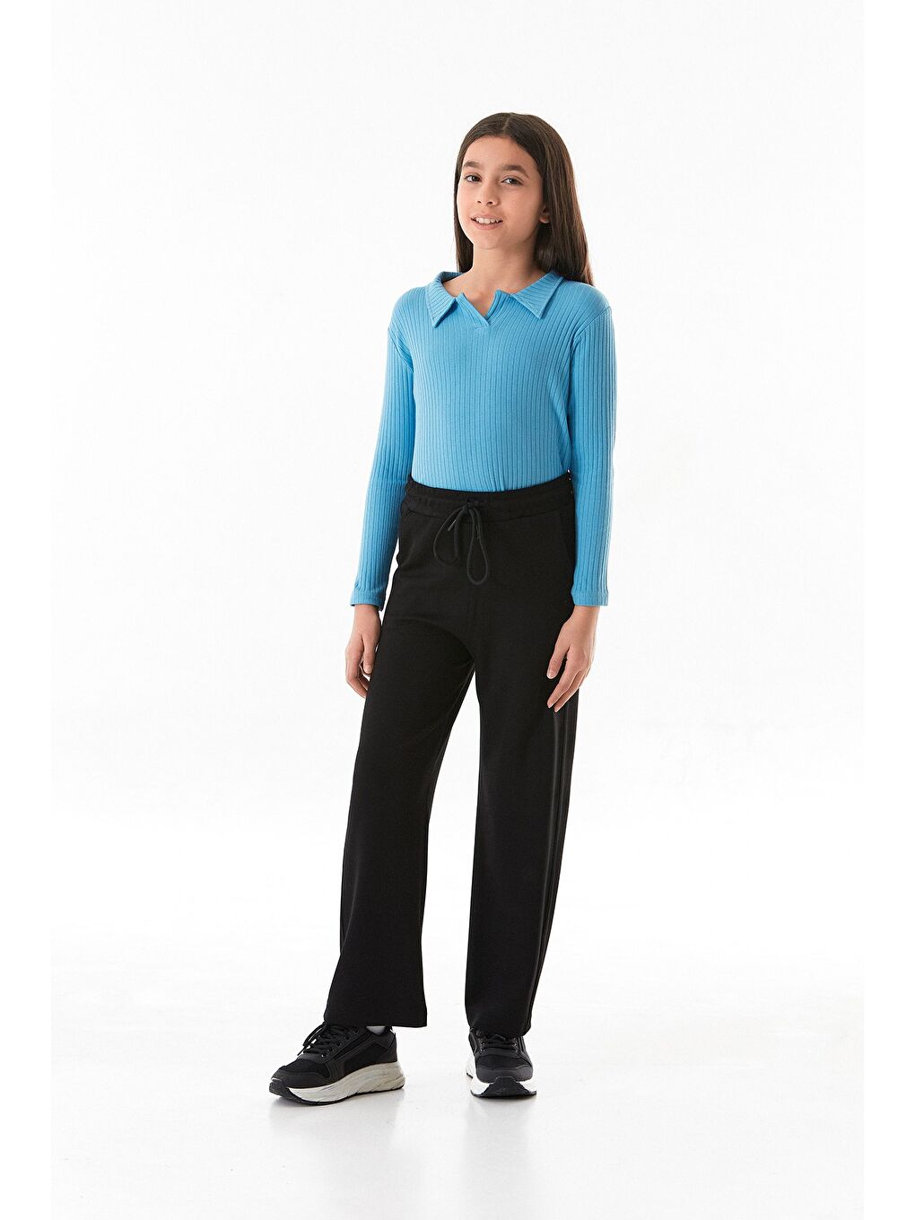 Siyah Angels Yazı Baskılı Beli Lastikli Kız Çocuk Eşofman Altı-1