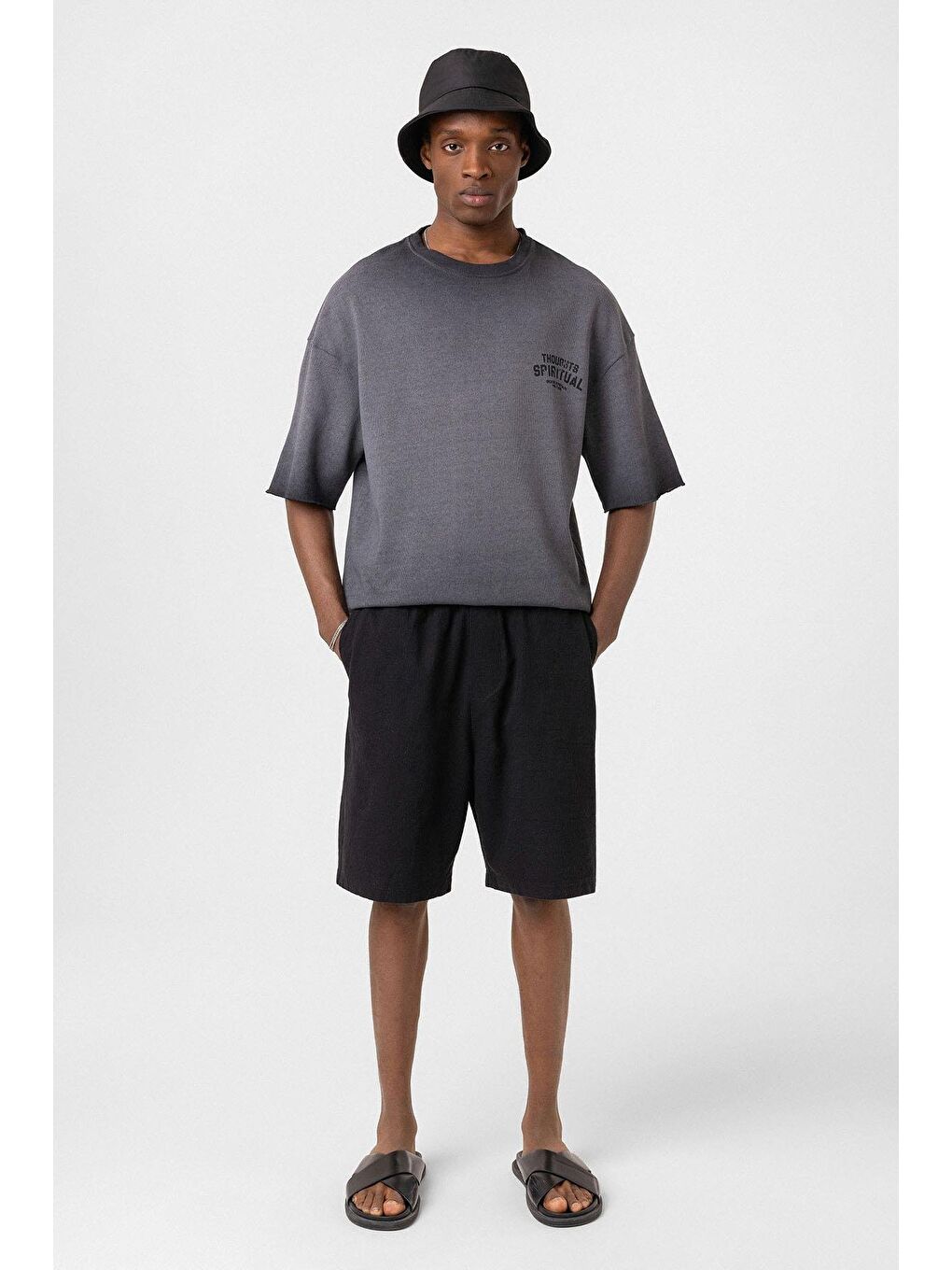 Yıkamalı Oversize Triko Tişört Siyah