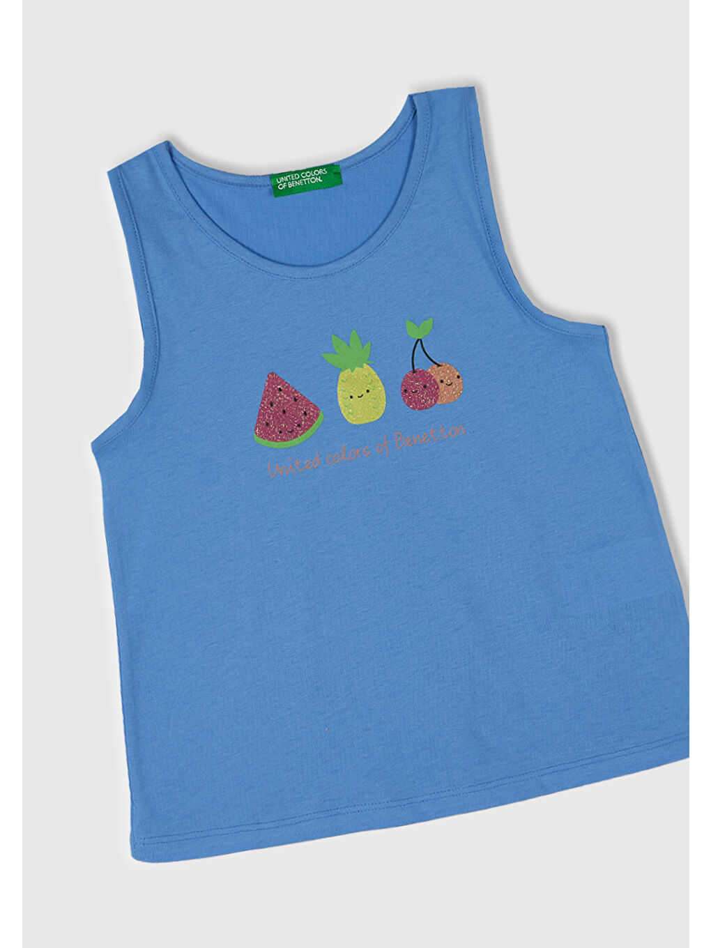Kız Çocuk Mavi Simli Benetton Logo Baskılı Atlet-1