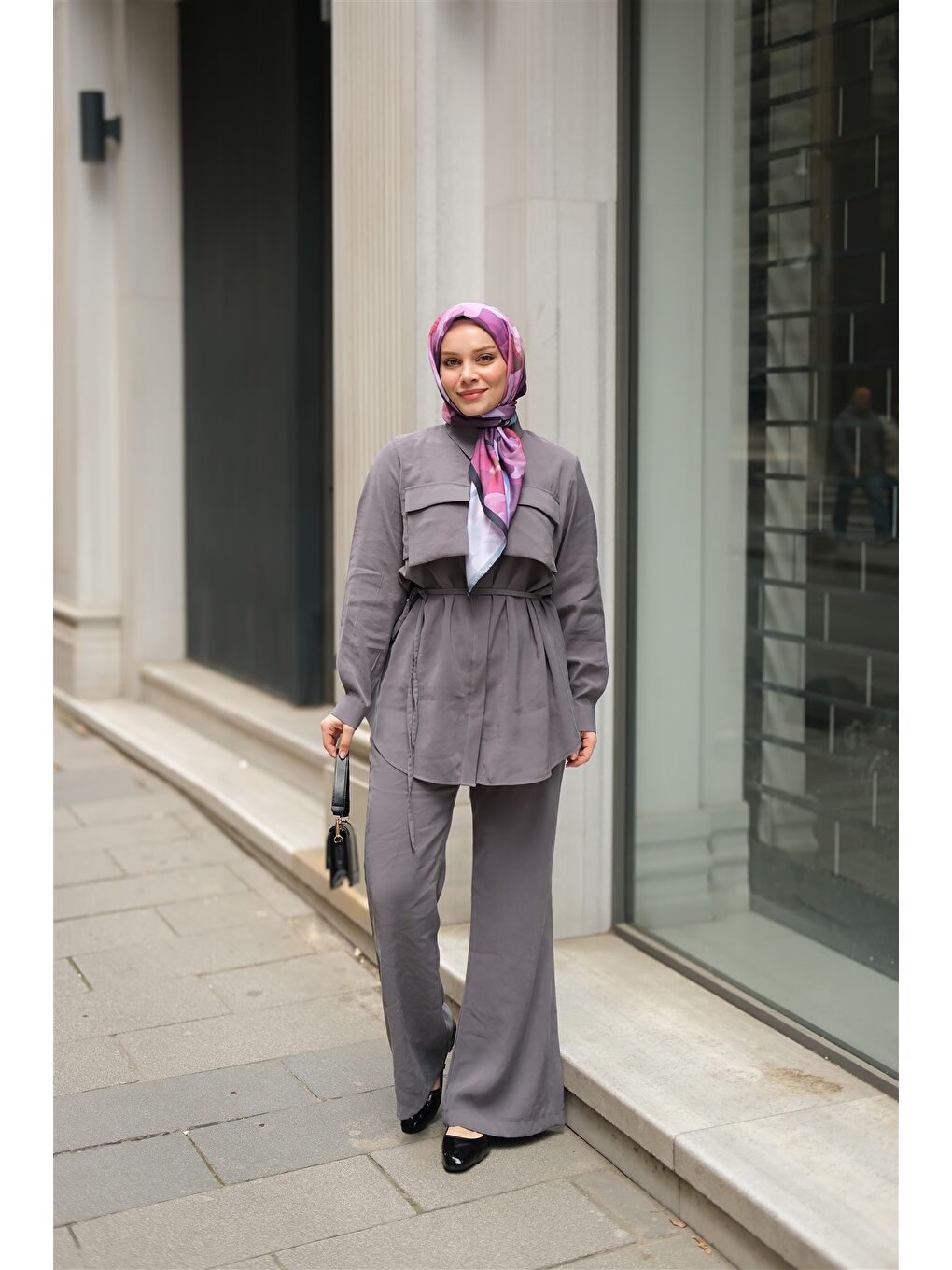 Kadın Detaylı Armani Modal Takım Gri-1