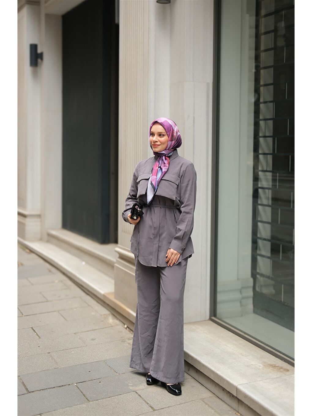 Kadın Detaylı Armani Modal Takım Gri-2