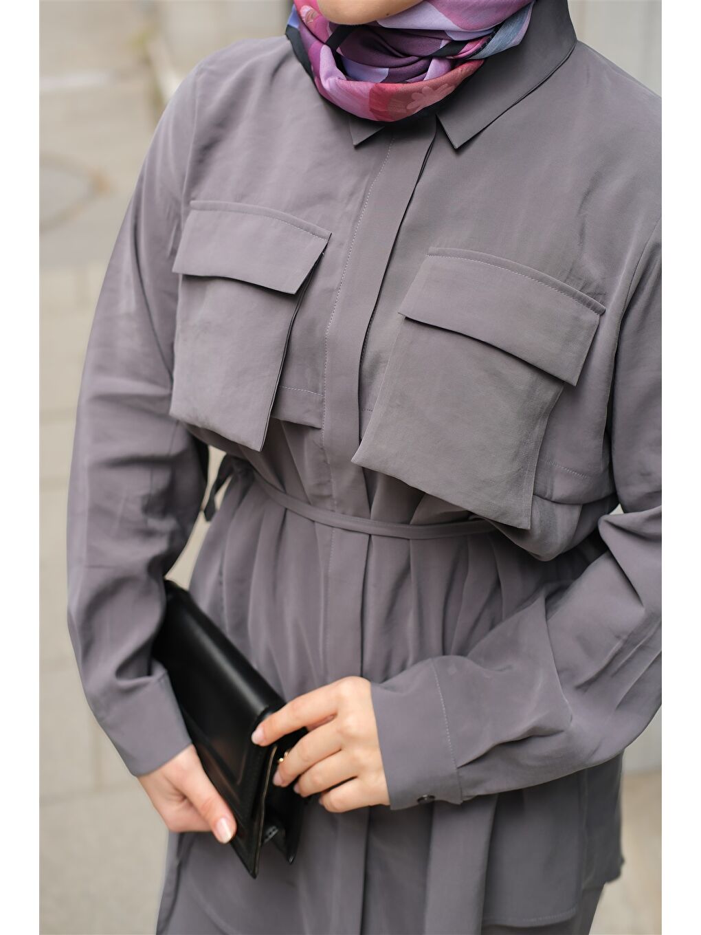 Kadın Detaylı Armani Modal Takım Gri-3