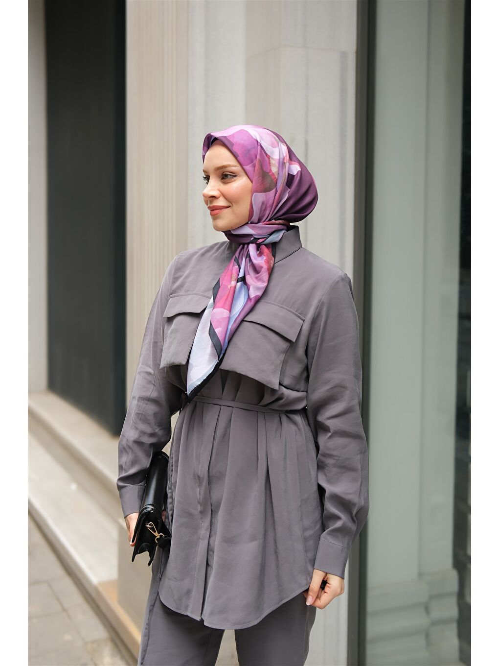 Kadın Detaylı Armani Modal Takım Gri-4