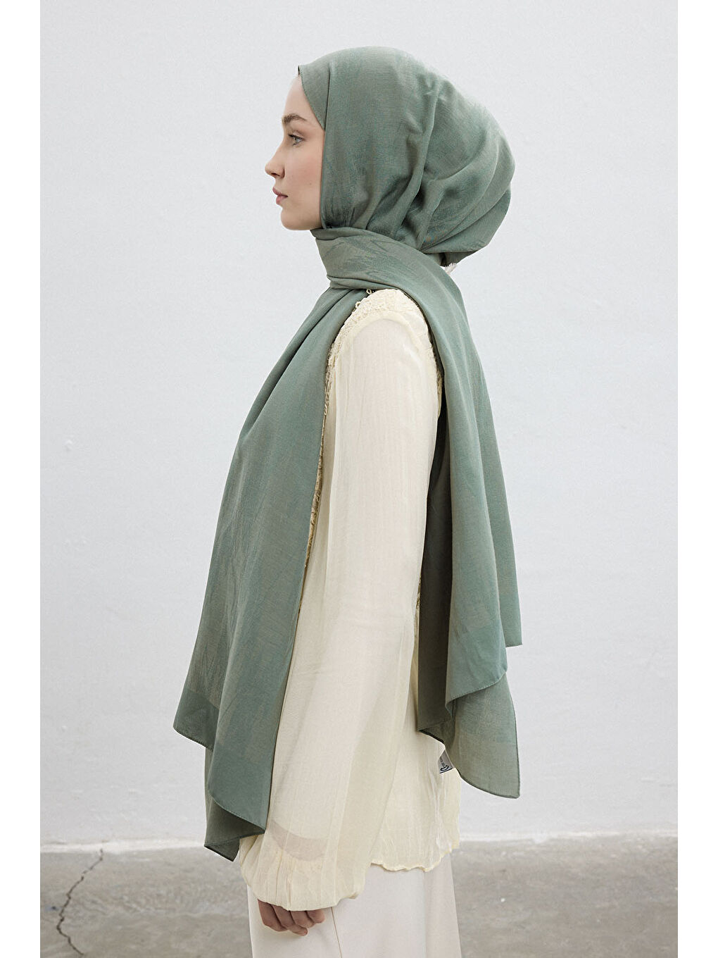 Yeşil Pamuk Line Şal Mint-5